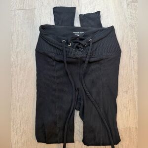 Year of Ours Black Lace-Up Ribbed Football Leggings